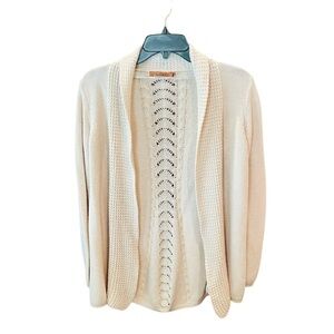 Belldini long sleeve open front crochet knit cozy cardigan sweater SZ S cream